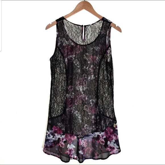 Studio Y Sheer Floral Lace Tunic Sleeveless Top - Picture 2 of 4